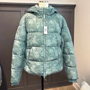 Mode of One Light Green Floral Puffer Jacket